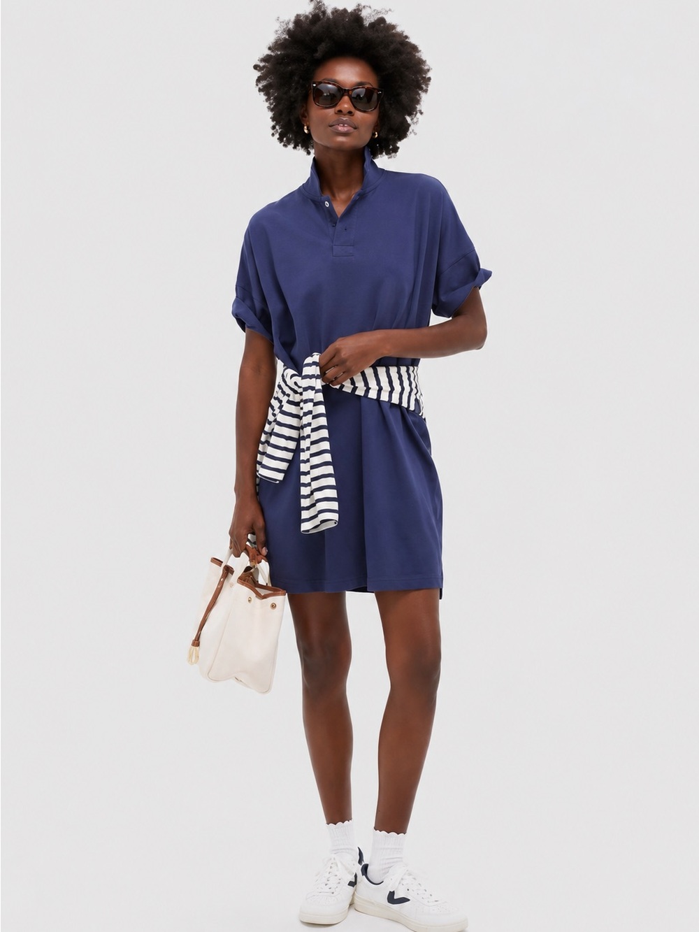 Tuckernuck Navy Polo Shirt Dress with Striped Waist Tie